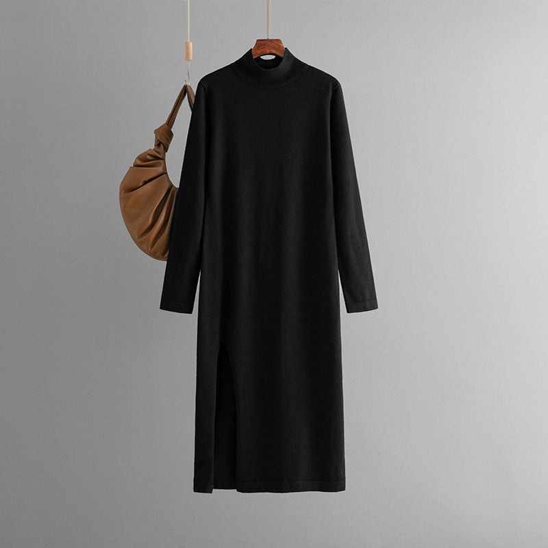 Robe en maille à col montant et fente – style automne/hiver