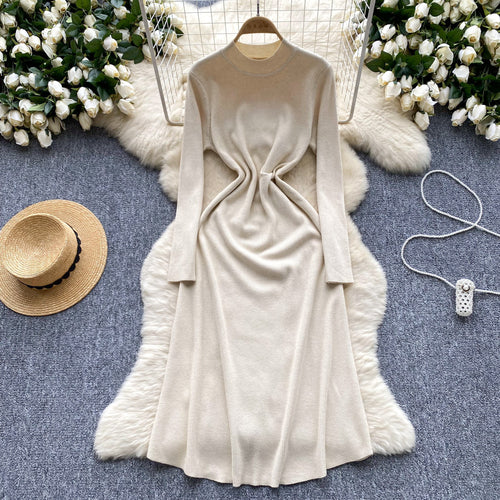 Robe trapèze élégante en coton à manches longues