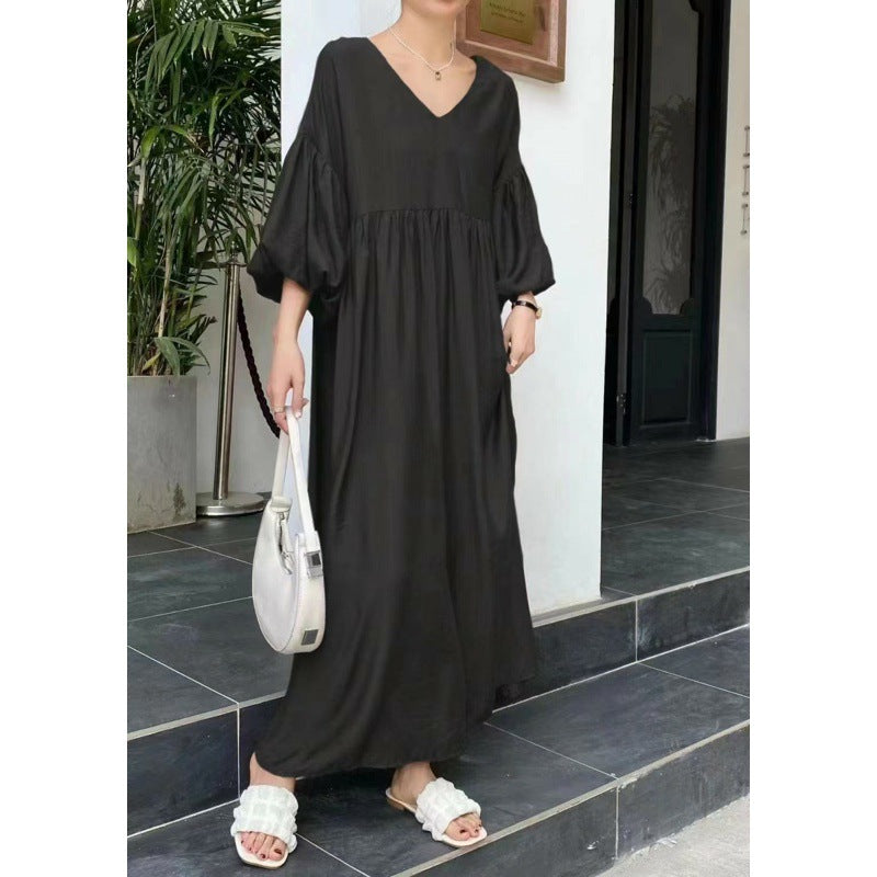 Robe longue ample à manches lanternes de style ethnique