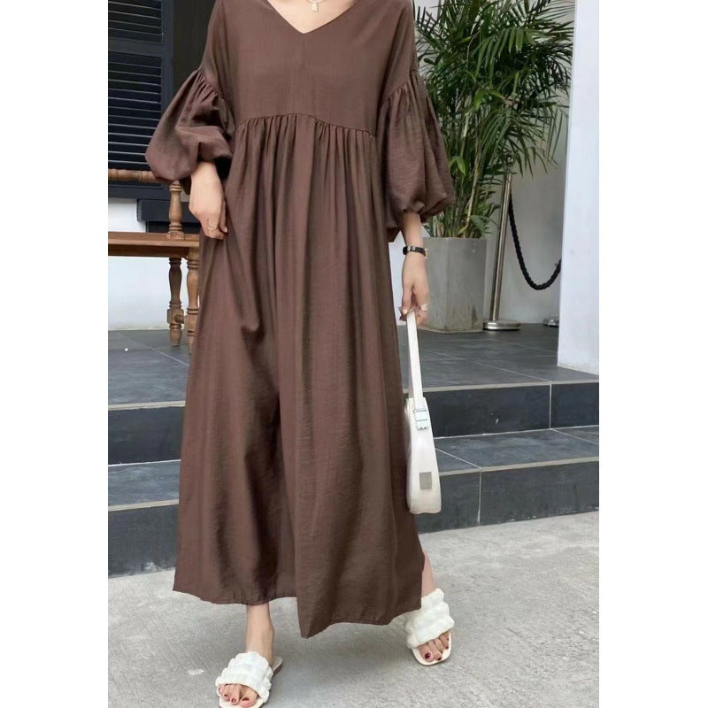 Robe longue ample à manches lanternes de style ethnique