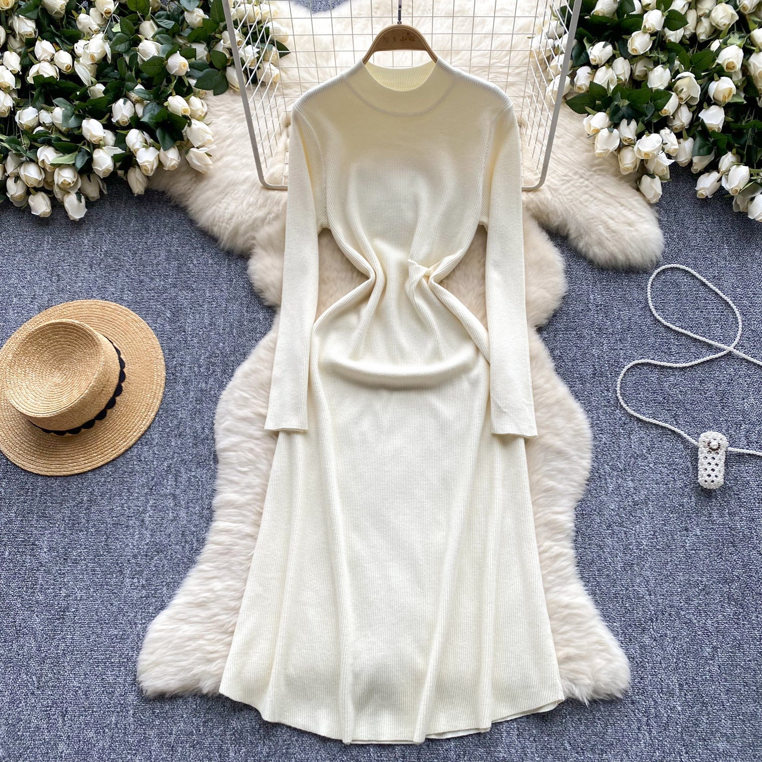 Robe trapèze élégante en coton à manches longues