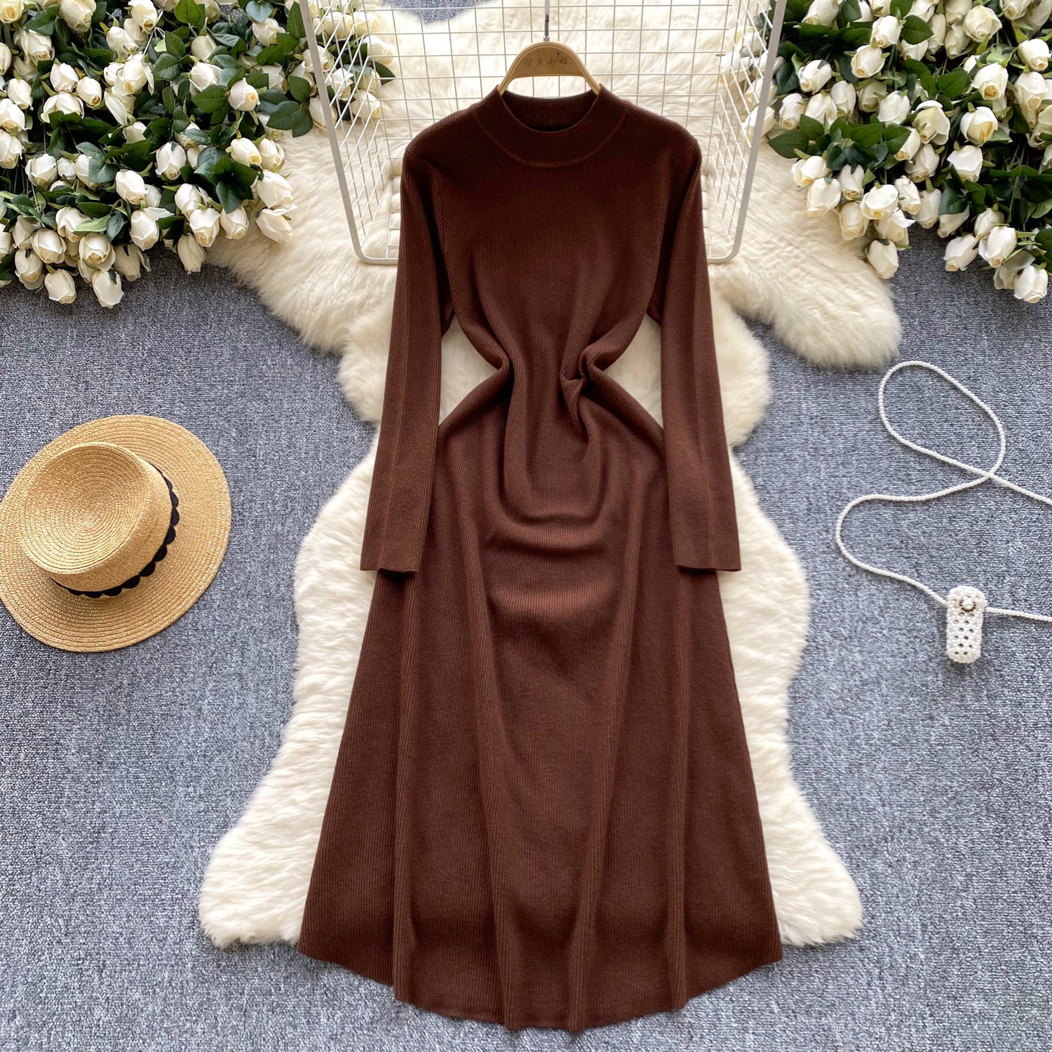 Robe trapèze élégante en coton à manches longues