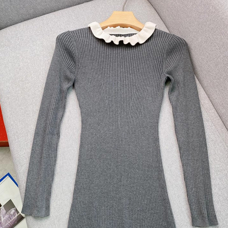 Robe en tricot - col poupée contrasté
