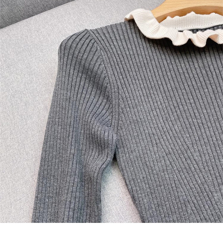 Robe en tricot - col poupée contrasté