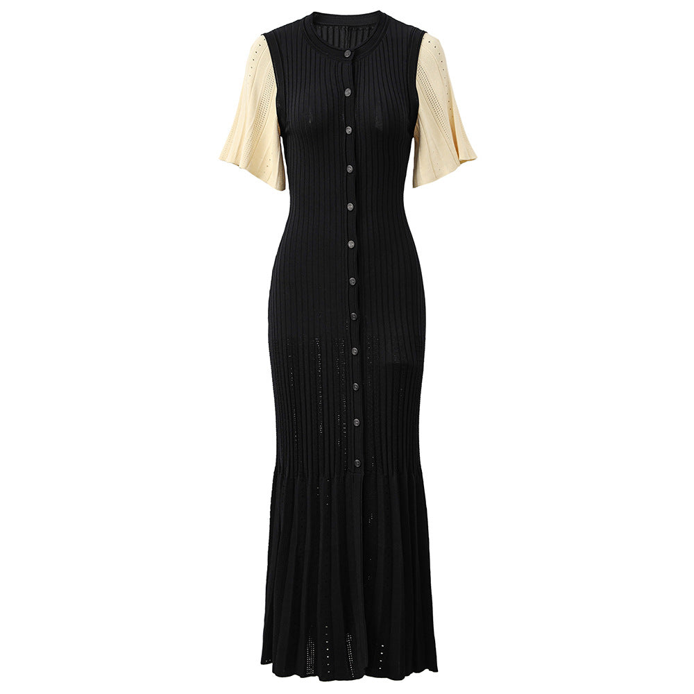 Robe longue à manches courtes au tempérament élégant
