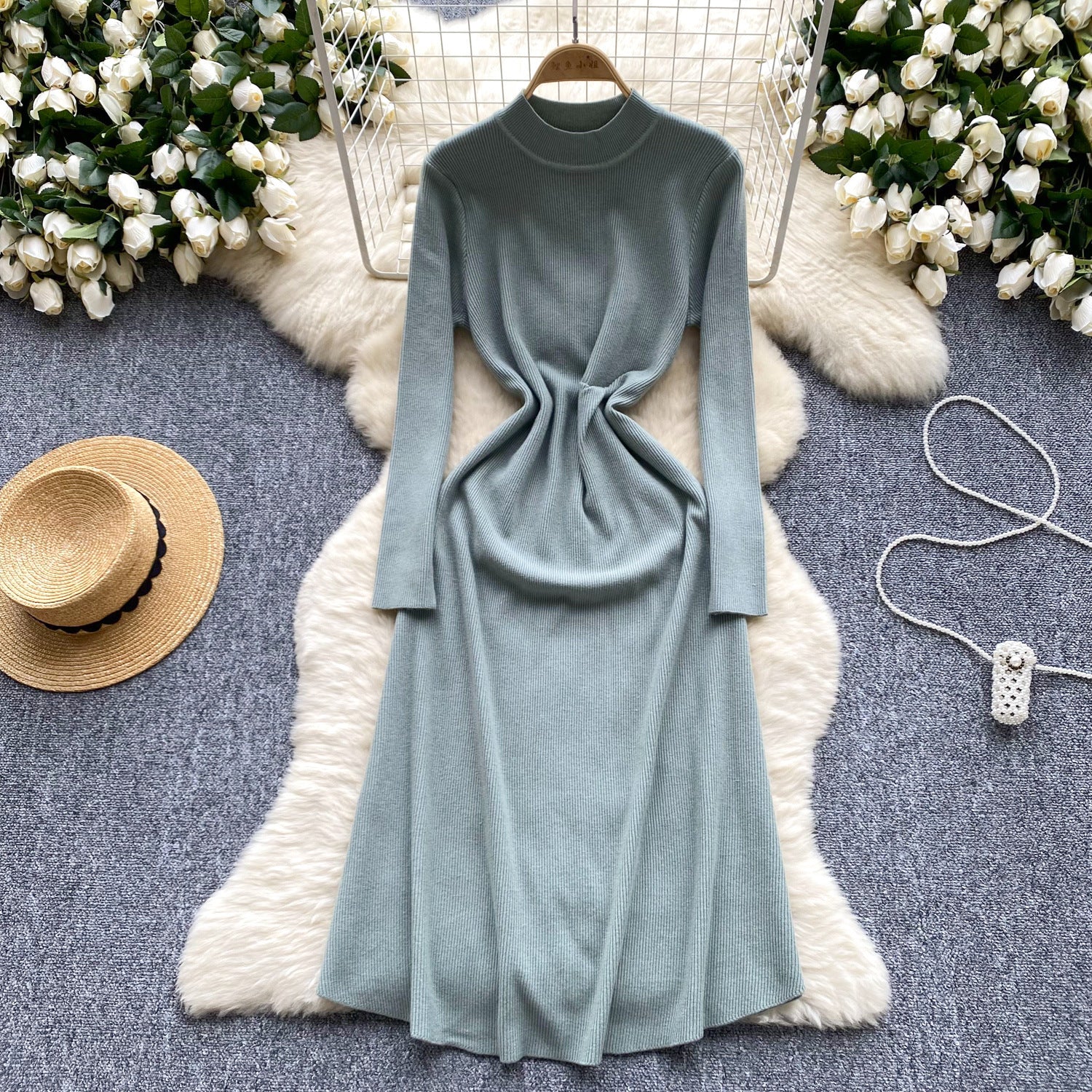 Robe trapèze élégante en coton à manches longues