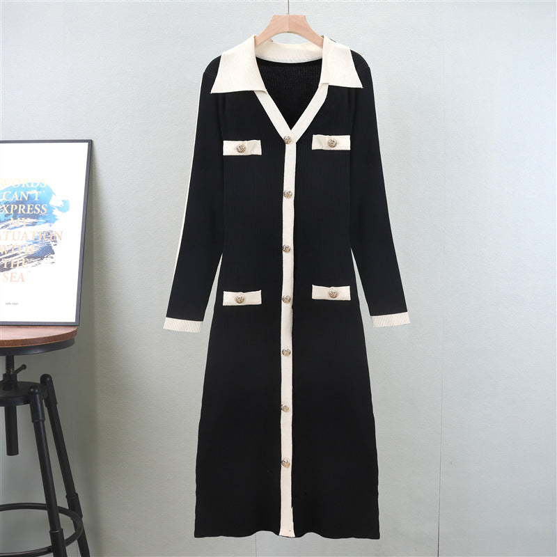Robe trapèze en tricot à col en V français