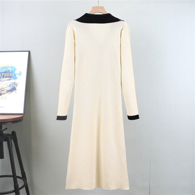 Robe trapèze en tricot à col en V français