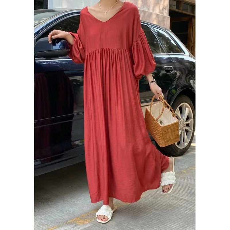 Robe longue ample à manches lanternes de style ethnique