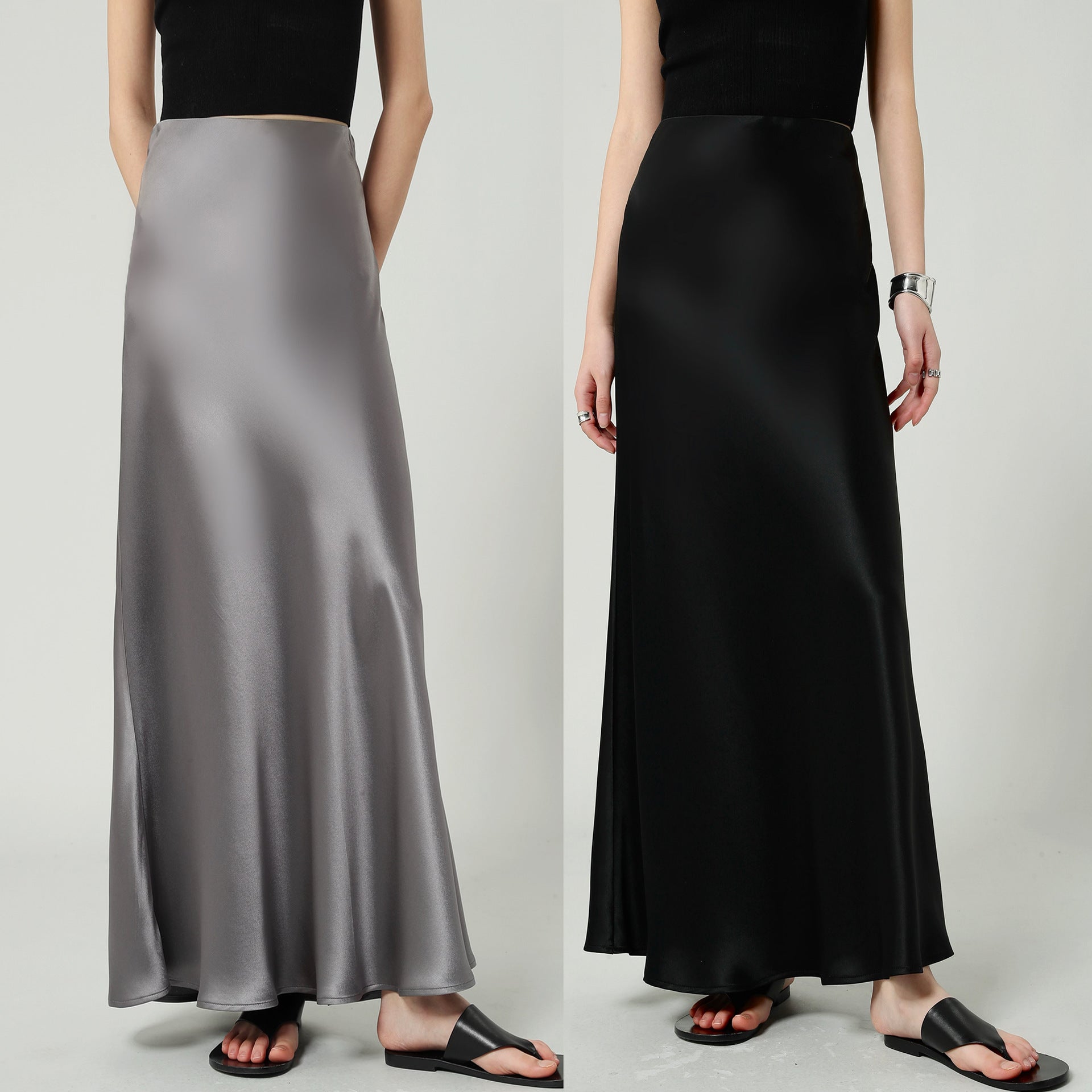 Jupe longue taille haute en satin – style élégant pour l'été 