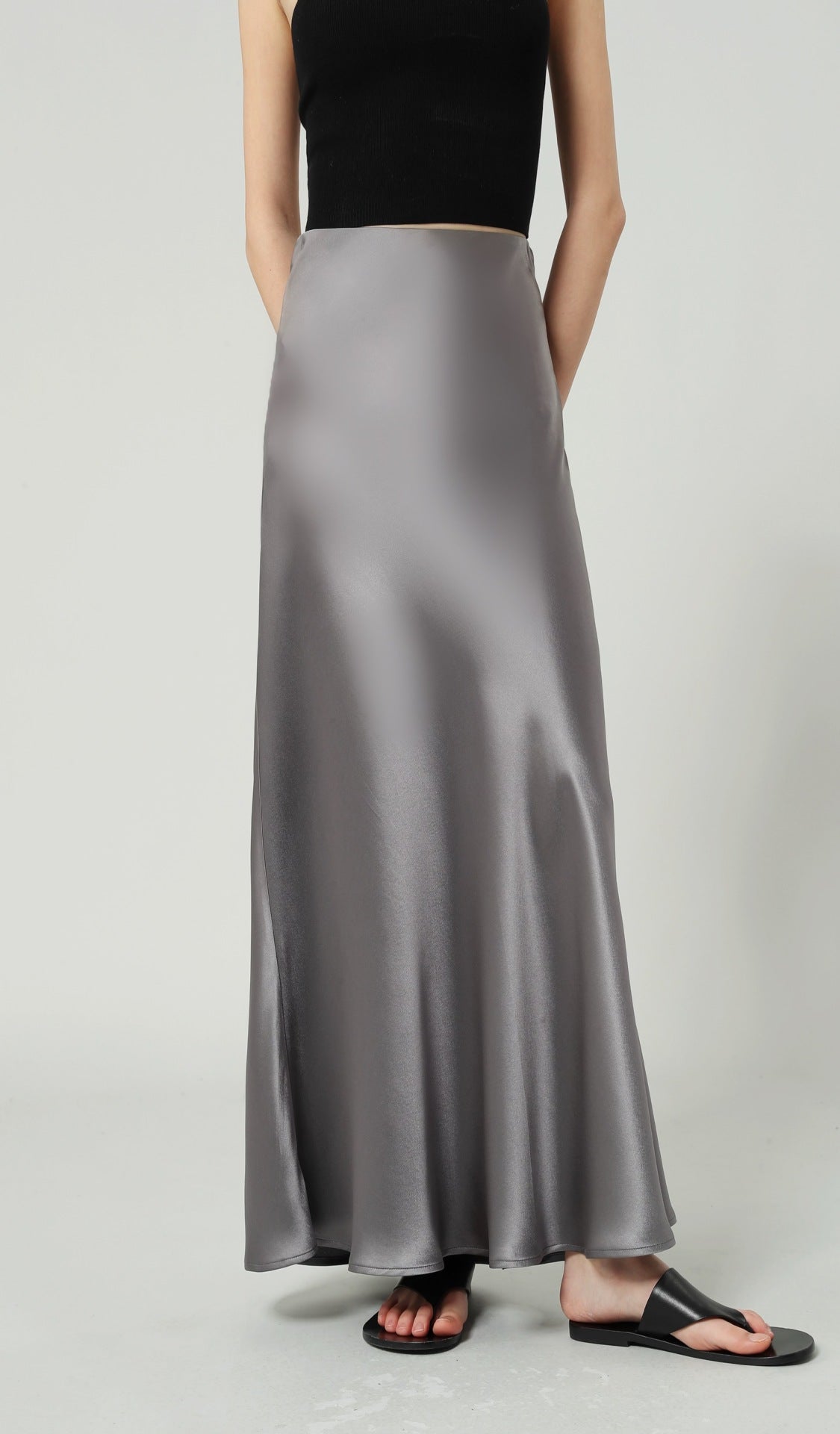 Jupe longue taille haute en satin – style élégant pour l'été 
